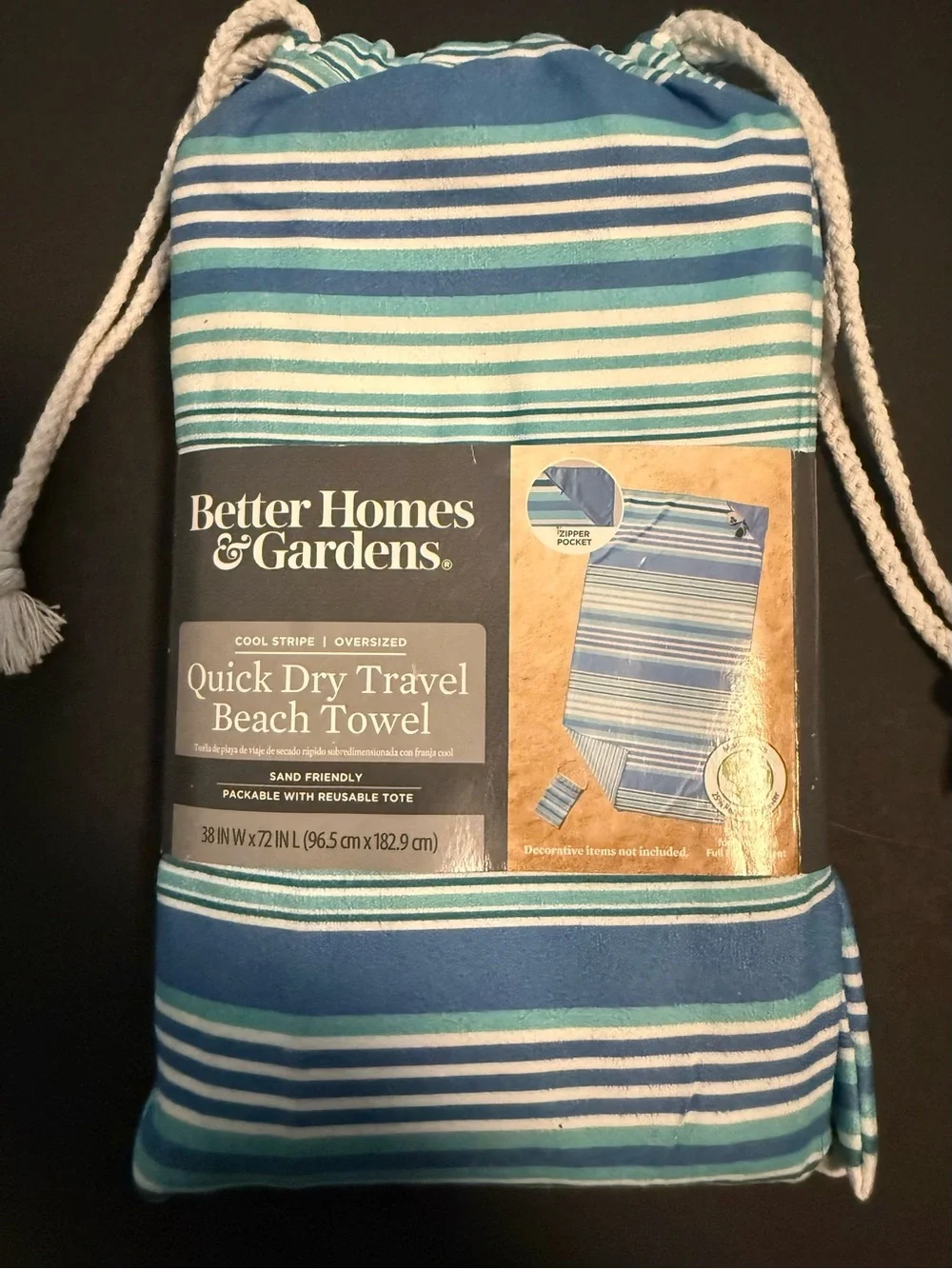 Better Homes And Gardens Turquoise and White Striped Travel Beach Towel